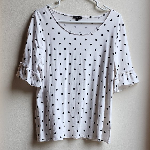 Talbots Black/White Scoop Neck Polka Dot Ruffled Jersey Size Large - Picture 1 of 14